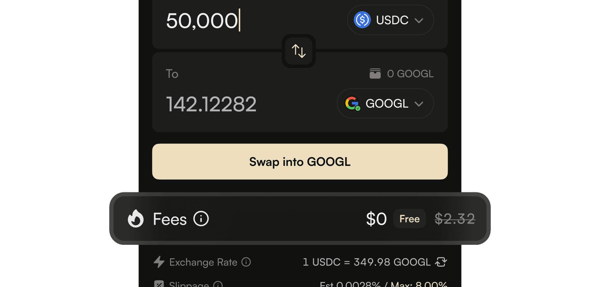 Zero Fee Stock Token Swaps